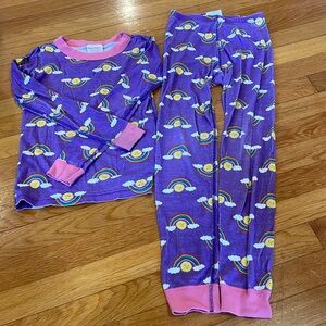 Hanna Andersson purple rainbow/sunshine Long John Pajama set, size 8/120cm